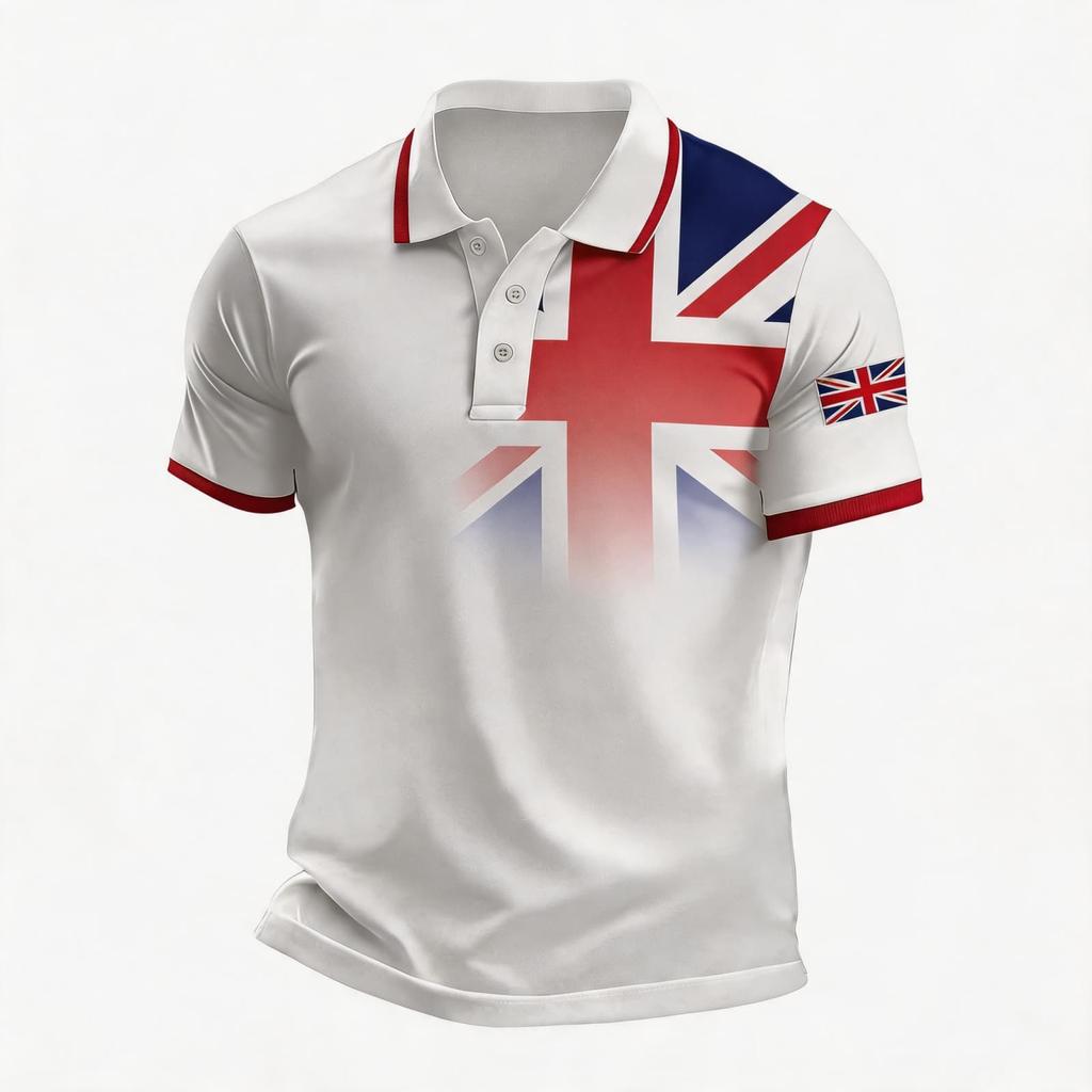 Men's Support Polo Shirt with National Flag Print Button Collar Short Sleeve Casual Fit Breathable Fabric for Outdoor Activities