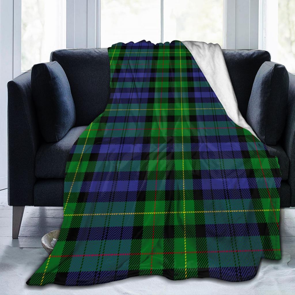 Clan Rollo Blue and Green Tartan Blankets Velvet All Season Plaid Portable Soft Throw Blanket for Home Travel Plush Thin Quilt