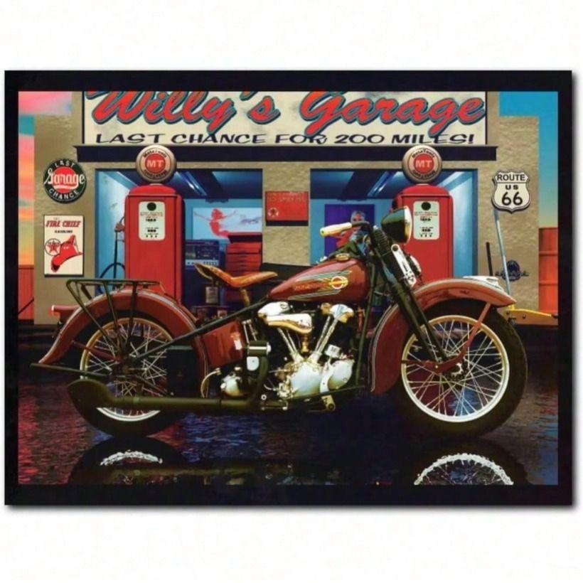 Metal Sign Route 66 Garage Wall Decor, Vintage Motorcycle Tin Poster