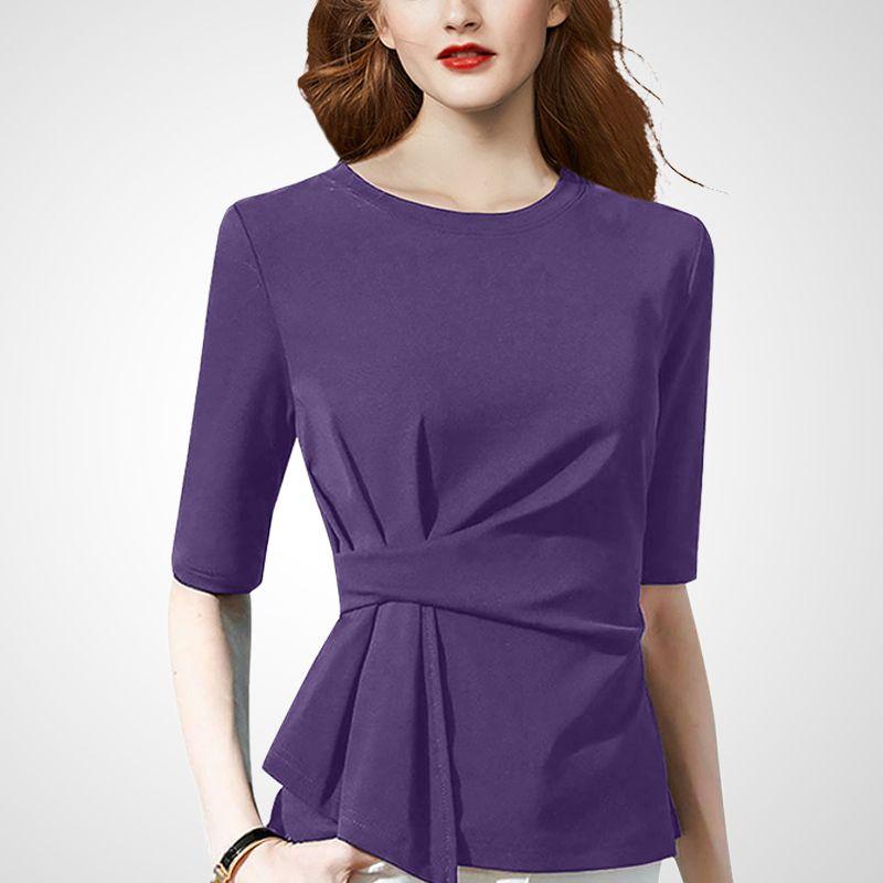 

Minority Fashion Elegant Slimming round Neck Pullover Purple Shirt Women s Clothing 2025 New Arrival Chic Classy Tops Summer Purple M