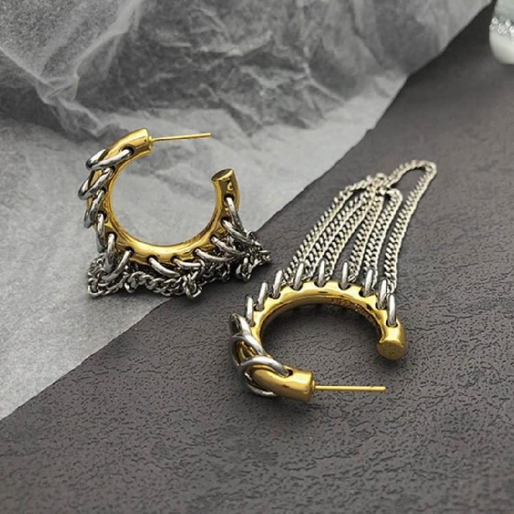 Stylish Tassels Chain Earrings C-shape Hoop Earrings Ear Loop Fashion Jewelry