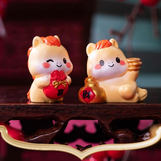 4Pcs Mini Cartoon Horse Figurine Bring Good Luck Fortune Miniature Pony Statue Resin Animal Sculpture Home Office Microlandscape Decoration Ornament