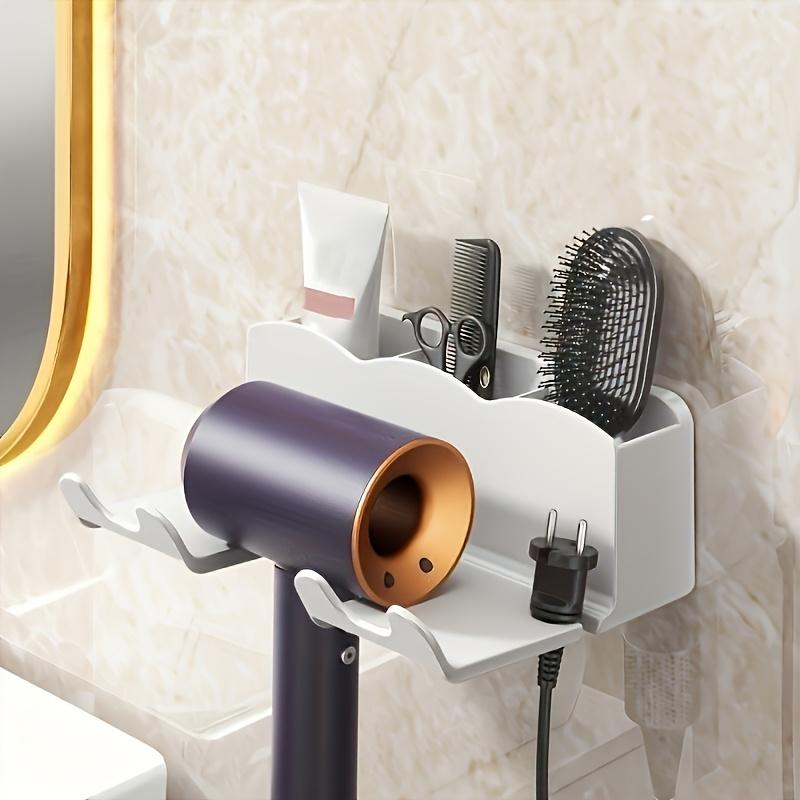 1PC 2-in-1 Wall Mounted Hair Dryer & Comb Storage Rack, Clear Slot for Hair Dryer & Comb Display, (No Screws Required/Easy to Install)