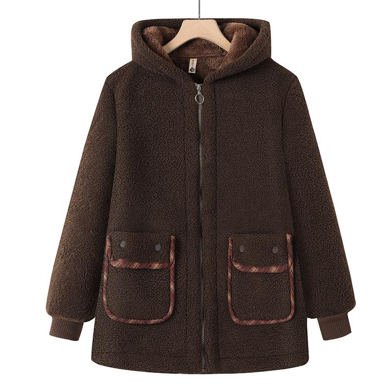Women's Winter Fleece-Lined Loose-Fit Coat: Thick, Warm, Hooded Coat for Middle-Aged and Elderly Women