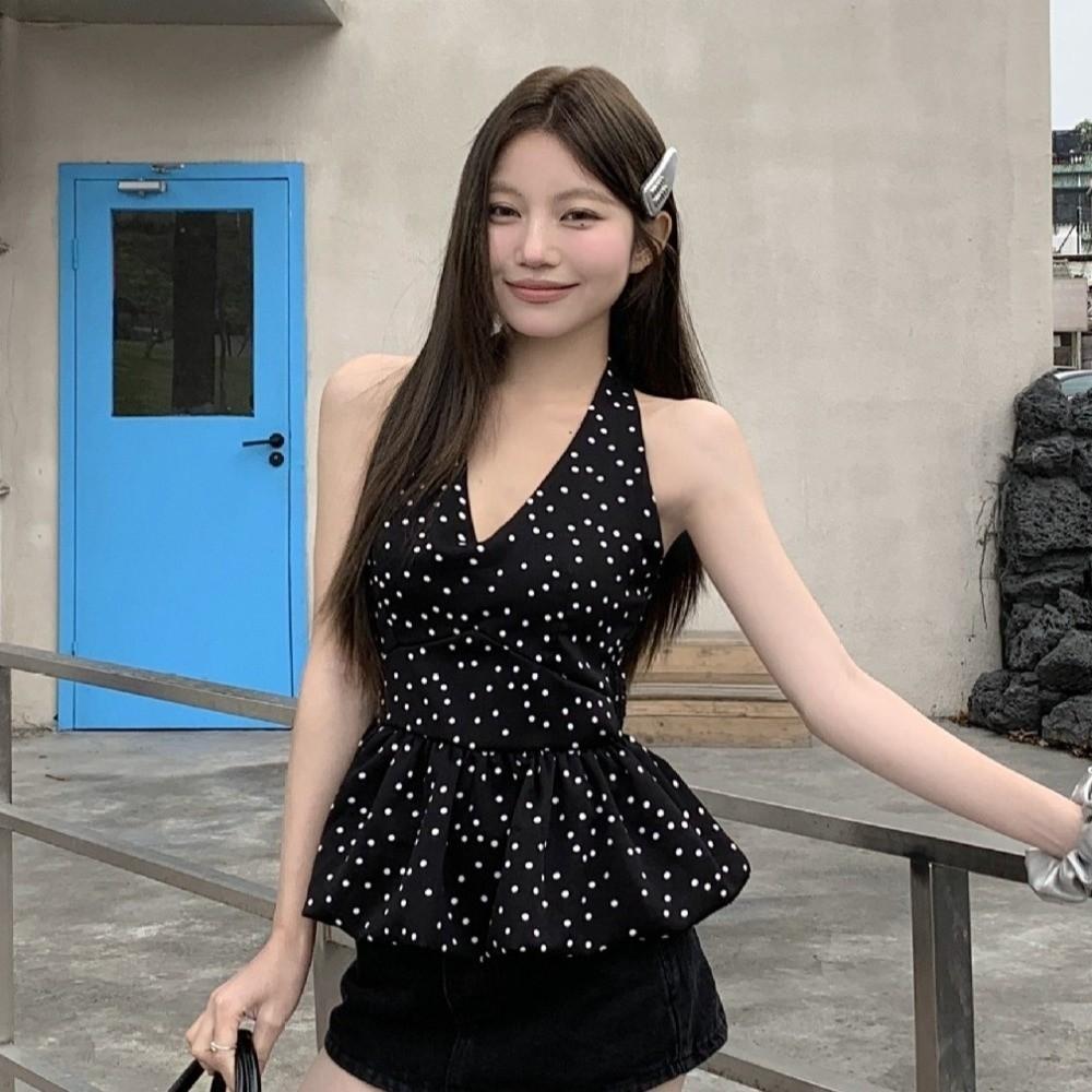 V-neck Halter Ruffle Vest Top Y2k Women Camisole Fashion Sleeveless Crop Top  Spring Summer