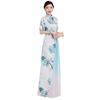 2025 Retro Chinese National Style Ao Dai Print Cheongsam Dress: Short Sleeve, Long Design for Women