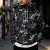 Men's Casual Hoodie with Retro Patchwork Print and Single Pocket