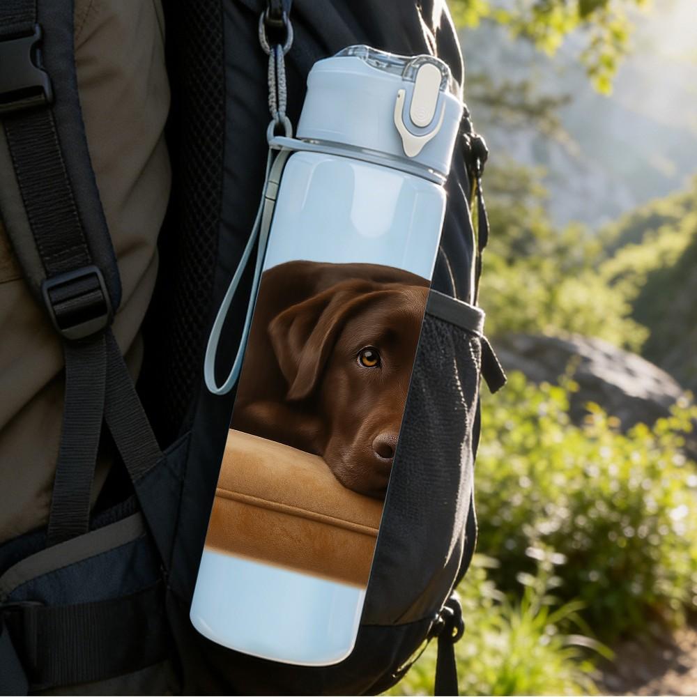 1 PZ Cane Marrone Scuro Sdraiato 750ml Plastica Colorata Borraccia Sportiva Tappo a Flip con Cannuccia Antigoccia Adatta per Sport Ufficio Uso Domestico