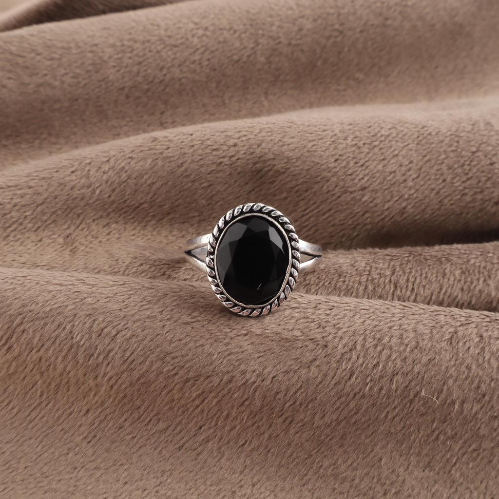 Natürlicher Schwarzer Onyx Edelstein 925er Sterling Silber Schmuck Handgefertigter Ring Für Verlobungsgeschenk RR-84-21