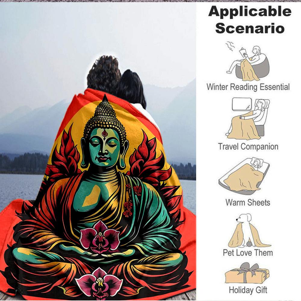 1pz Coperta Buddha Loto, Coperta Leggera in Flanella per Divano, Letto, Viaggio, Campeggio, Soggiorno, Ufficio, Divano, Sedia e Letto