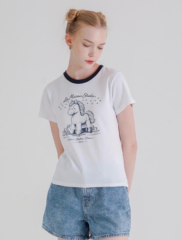 LA MAISON STUDIO Toy Pony Slim Fit Short Sleeve T-Shirt White Navy (Fcg2Ts768W)