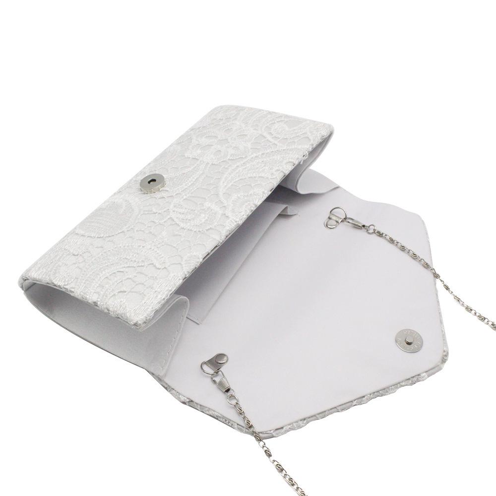 Elegant Lace & Satin Clutch Evening Bag with V-Shaped Flap
