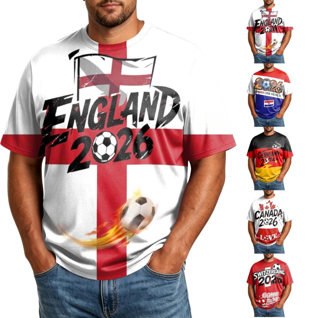 Men's Large Size Casual Loose Fit Breathable T-Shirt Soccer Graphic Design Short Sleeve Comfortable Top for Everyday Wear