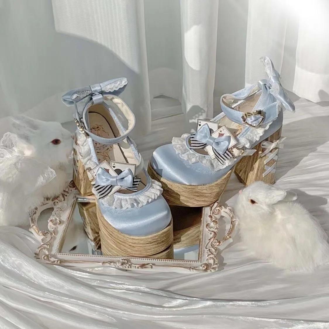 

Модная Лолита Высокие Каблуки Ультра Высокая Водонепроницаемая Платформа Милые Девушки Oes Faionable Удобные Лоферы 39 синий