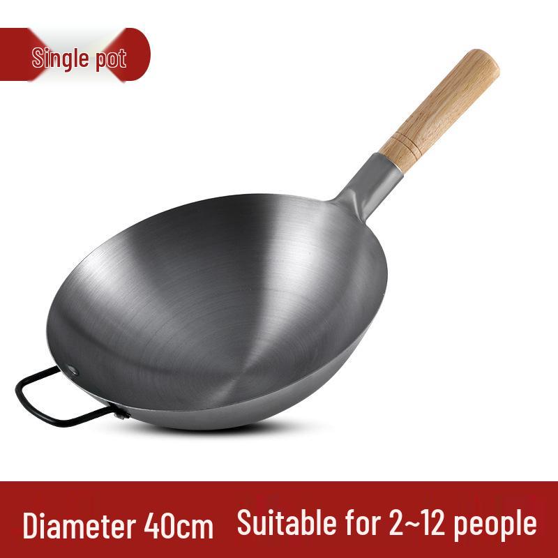 Zhangqiu Non-stick Cast Iron Wok with Large Ladle for Home & Restaurant Use - Suitable for Gas Stoves