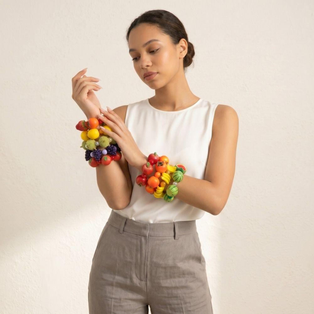 Fashion Resin Simulation Fruit Bracelet Beaded Elastic Rope Beads Bracelet Multi-color Y2K Summer Bohemian Jewelry Party