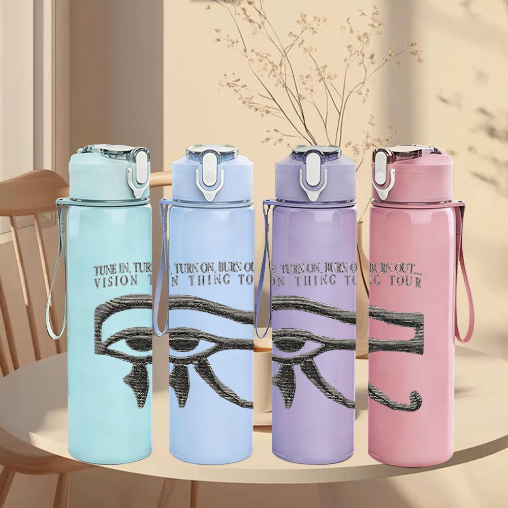 1PC Eye of horus egyptian symbol print 750ml colorful plastic sports water bottle leakproof pop up lid with straw for outdoor work home use