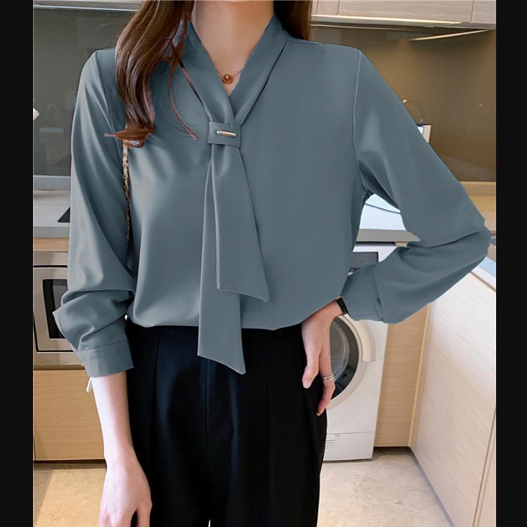 Women's White Chiffon Long Sleeve Shirt - 2025 Spring/Summer Casual & Professional Design