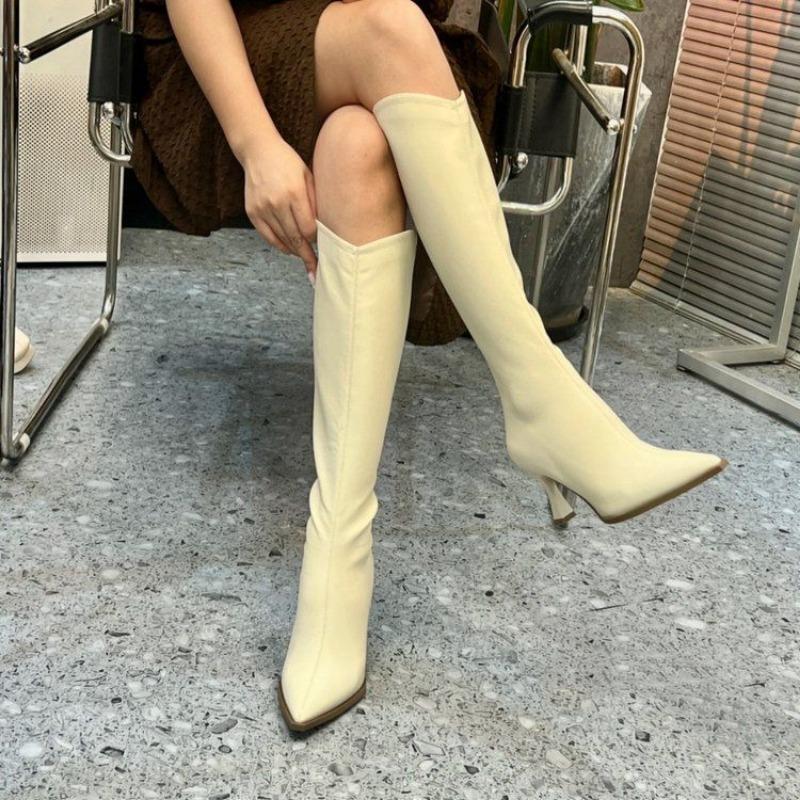 Thin Heeled Fashionable Knight Boots for Women 2024 New Style Pointed Autumn Zipper High Heels Not Over The Knee Long Boots