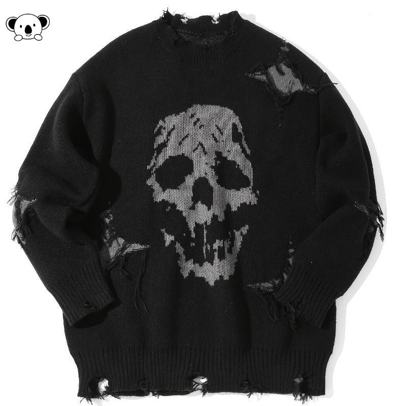 Skull Pattern Ripped Sweater - X 84586