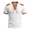 Summer Vintage Style Casual T-Shirts Men Patchwork Drawstring Loose Male Tshirt Short Sleeve Fashion Pull On Tees Streetwear