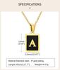 Square Initial Letter Necklace Pendant, Stainless Steel Charm Black Enamle Simple Name Jewelry For Women