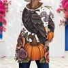 Women Plus Size Round Neck Long Sleeve T Shirt Cute Teddy Bear Pumpkin Print Loose Longline With Pockets