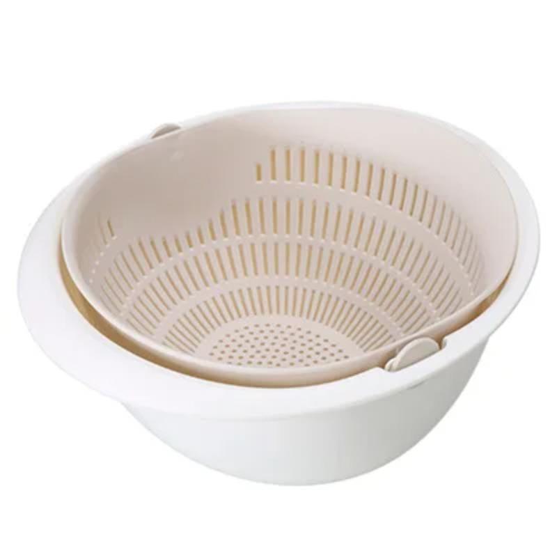 Kitchen Silicone Double Drain Basket Bowl Washing Storage Basket Strainers Bowl Drainer Vegetable Cleaning Colander Kitchen Tool