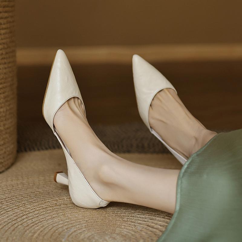 Fashion NEW Spring/Autumn Women Pumps Pointed Toe Thin Heel Shoes Genuine Leather Shoes for Women Concise Shallow Shoes Stiletto Heels