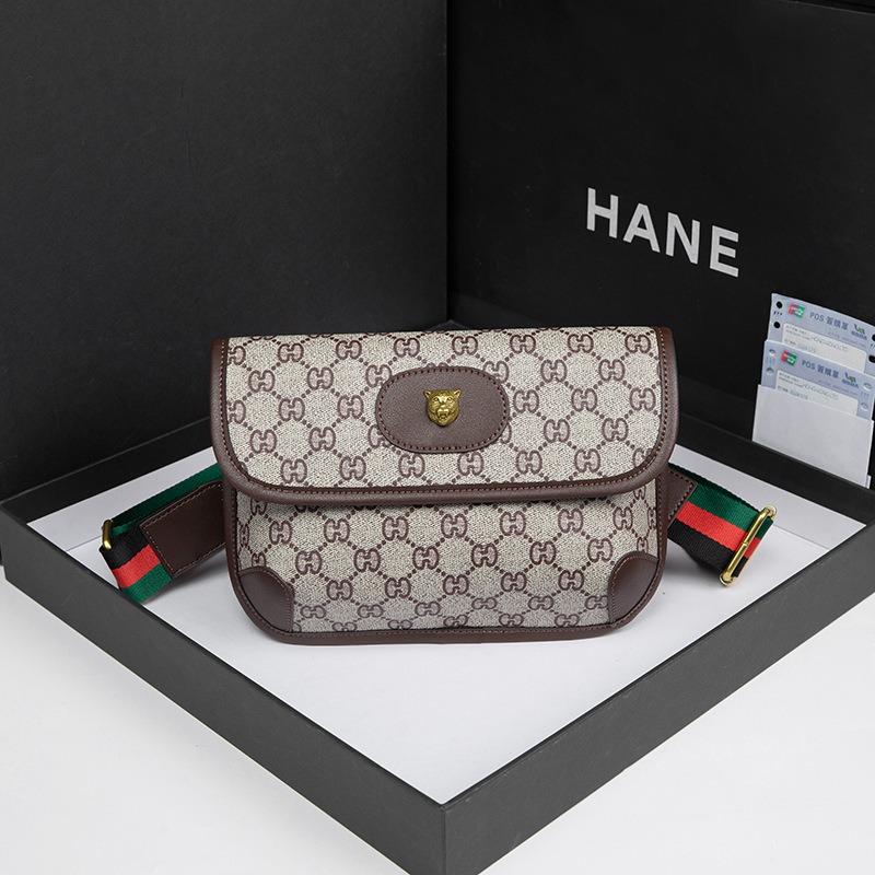 

Women s bag new summer leather tiger head bag fanny pack casual shoulder crossbody breast bag women s small bag темно-коричневого