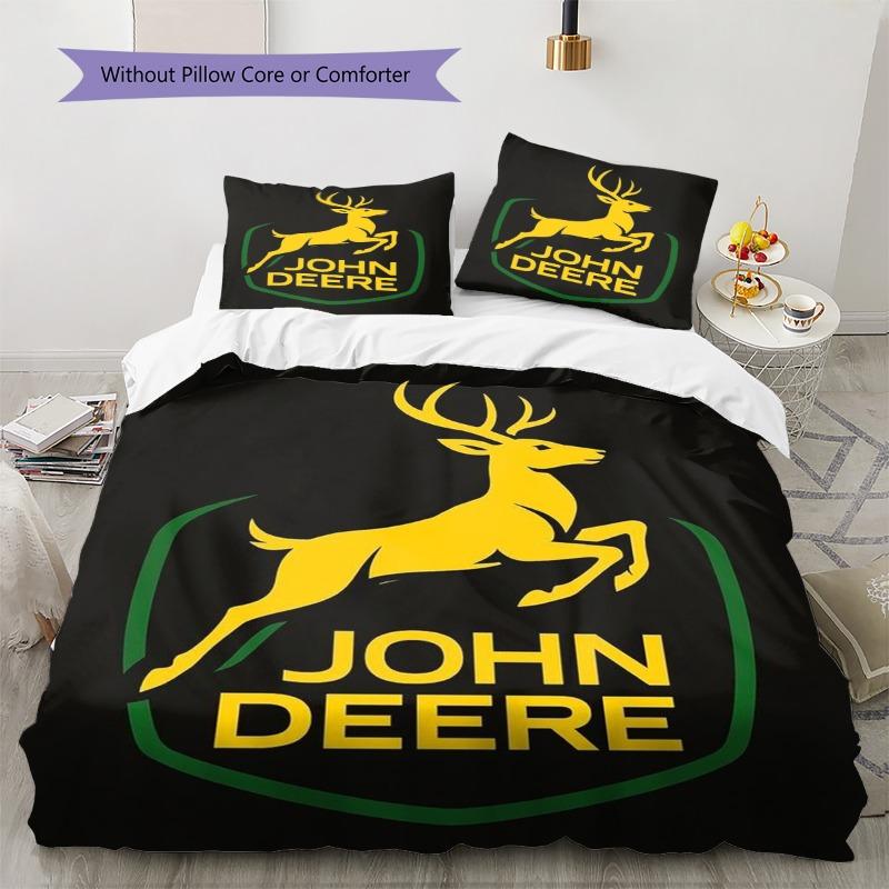 Cervo Giallo Logo John Deere Sfondo Nero Stampa Set Copripiumino 3 Pezzi Trattore Agricolo Biancheria da Letto Camera da Letto Decorazione Casa Senza Federe Piumino