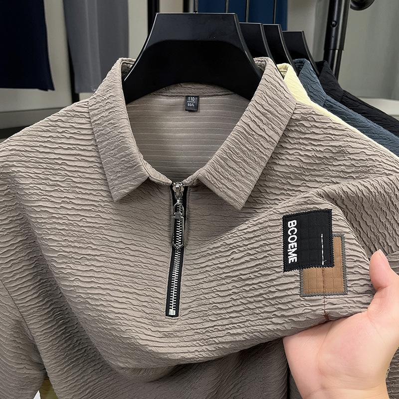 Polo Shirt Breathable Semi-Zipper Short-Sleeved T-Shirt Men'S Loose Large Size Pullover Lapel Bottoming Shirt