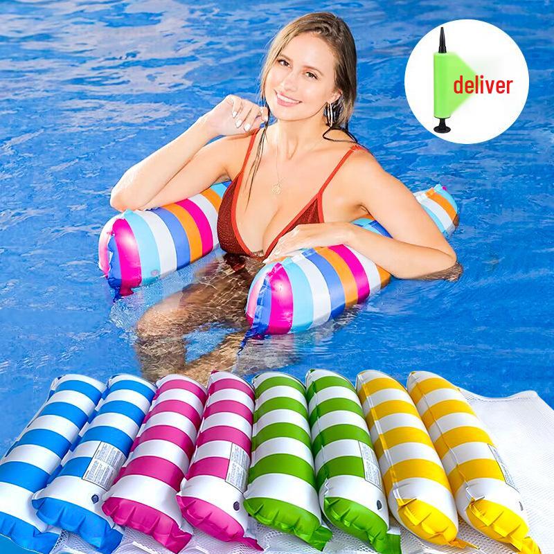 Inflatable PVC Float Recliner: Foldable Striped Swimming Bed
