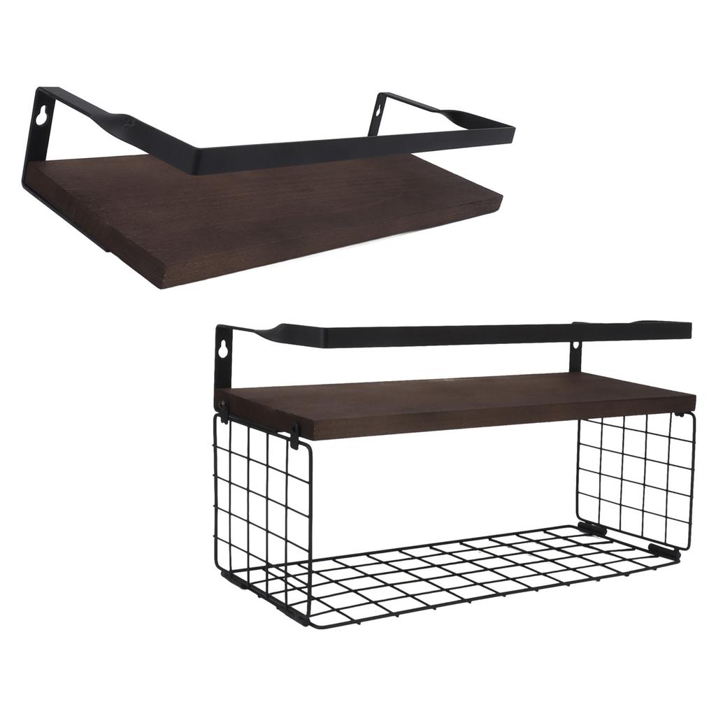 2 Set Wall Mounted Storage Shelves Bathroom Metal Wire Rustic Floating Shelf for Kitchen Office