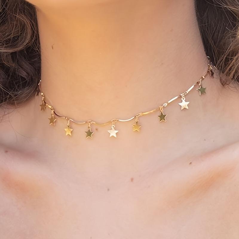 Womens Gold Color Star Pendant Choker Necklace 1pcs золотой