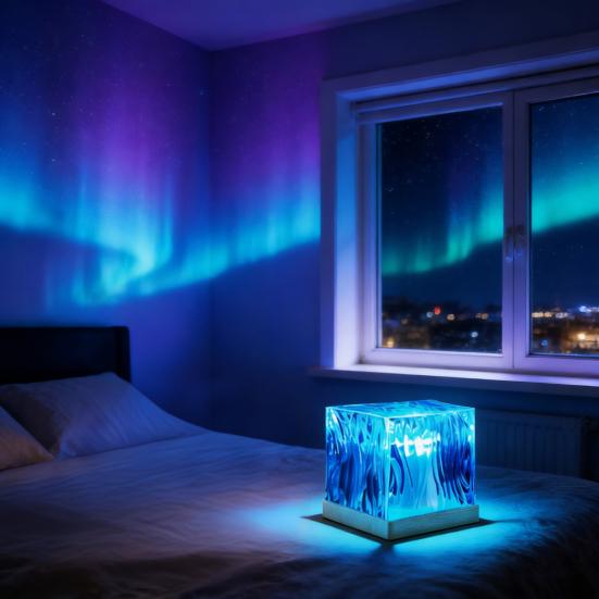 Aurora Projector Night Light Ambient Lighting with Remote Control Rechargeable Portable Water Ripple Effect LED Lamp for Bedroom Living Room