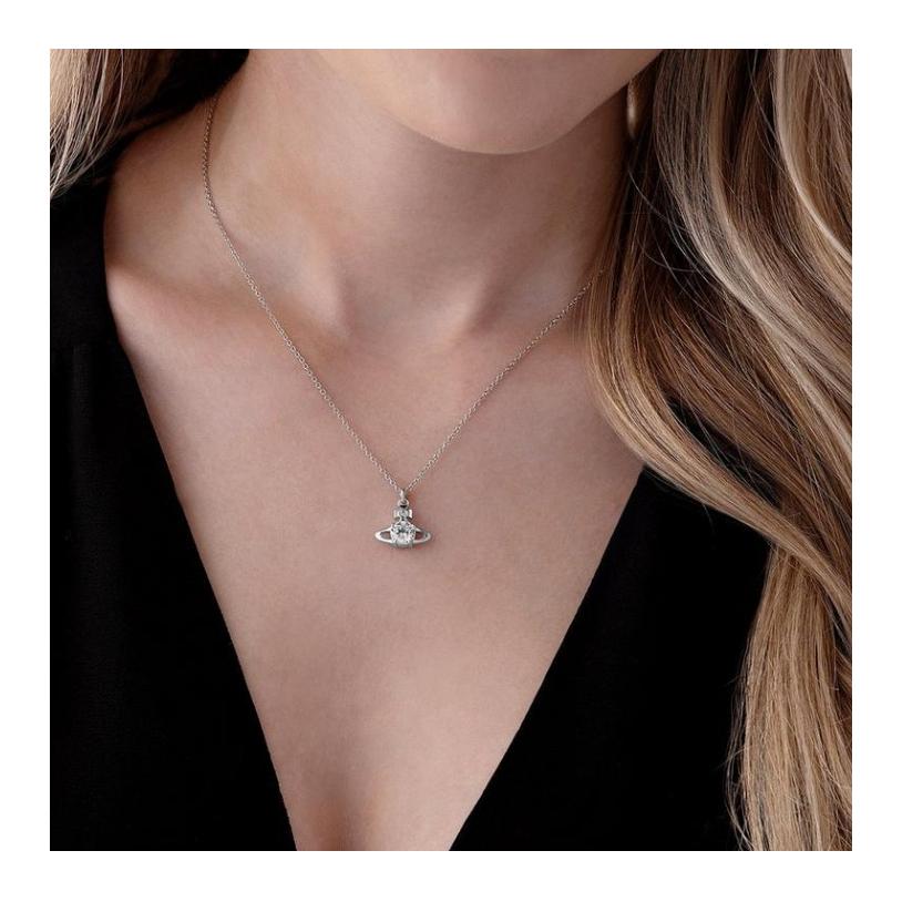 Vivienne Westwood Reina Saturn Orbit Crystal Pendant Necklace Women necklace Brass Silver 6302009502P102SM