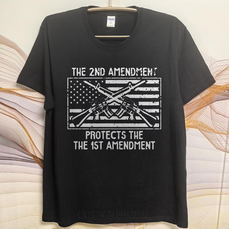 Soft Cotton Tee Workout Men short sleeve tshirt Casual The Second Amendment Protects The First Amendment Stylish For him Tshirt