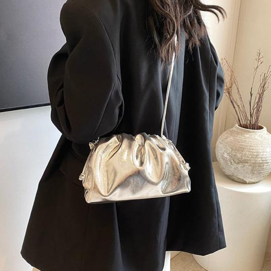 Women Clutch Purses Faux Leather Evening Bag Crossbody Purse Ruched Cloud Handbag Waterproof Shoulder Bag for Wedding Date Party