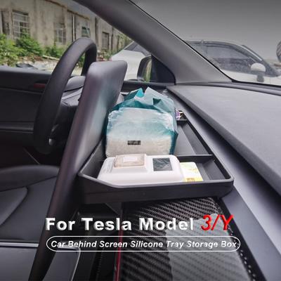 Pro Tesla Model 3 Model Y 2017-2019 2020 2024 2024 atd. Úložný box do auta za displej silikonový tác do auta box na kapesníky příslušenství