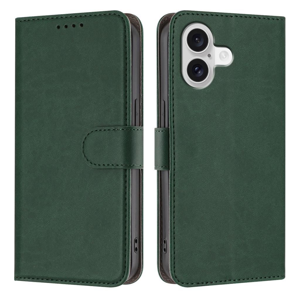 For iPhone 17 Leather Case Solid Color Phone Cover with Wallet