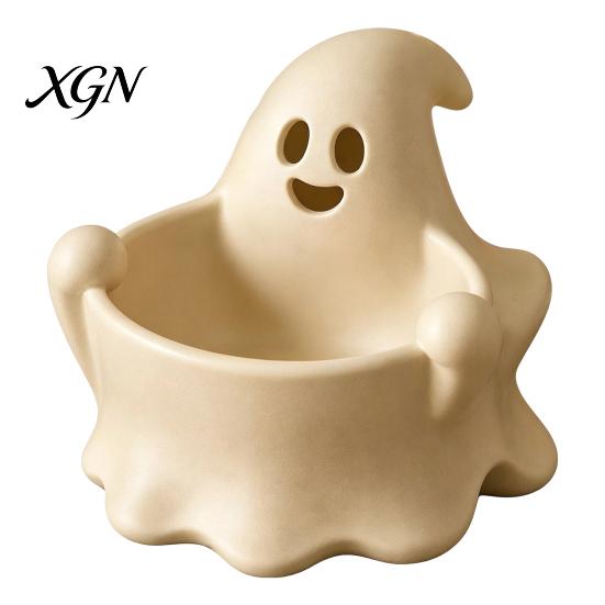 White Trinket Tray 3D Printed Halloween Ghost Bowl, Trick or Treat Snack Candy Storage Bowl Serving Decorative Dish, Party Supplies Nut