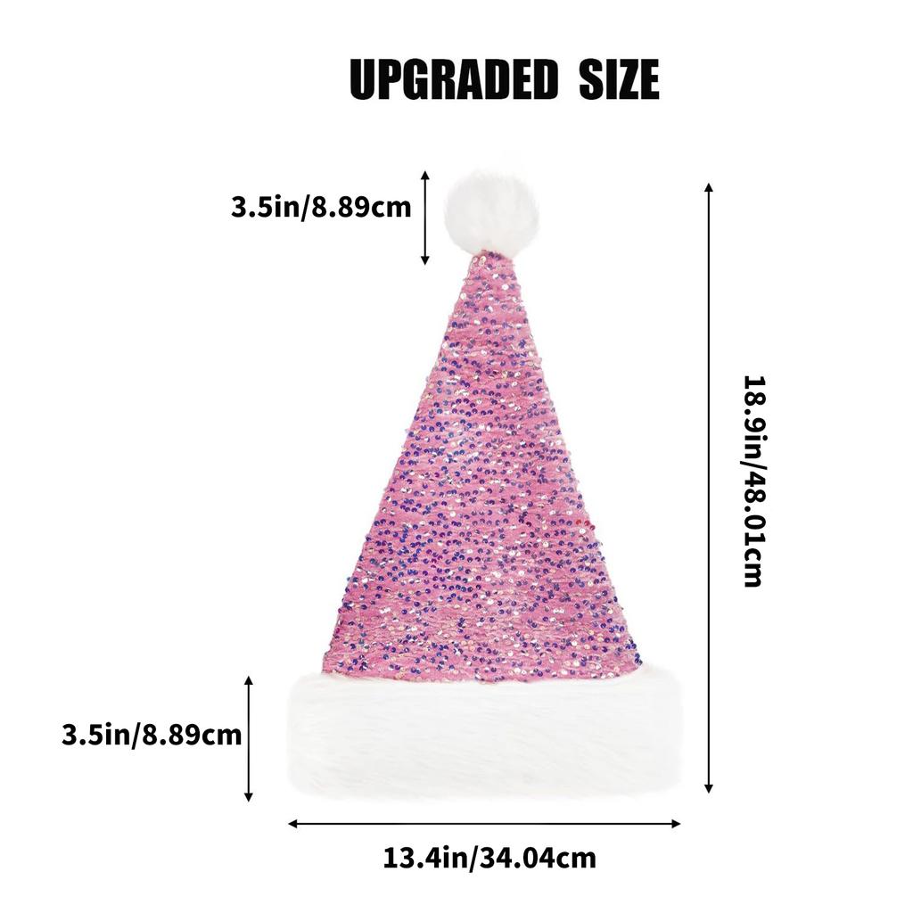 Plush Christmas Santa Hat with Sequins White Brim for Holiday Parties Giving Love New Year Party Cosplay Accessories