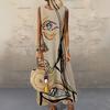 Art abstract face line printing sleeveless crew neck long dress loose meat cover holiday vest dress