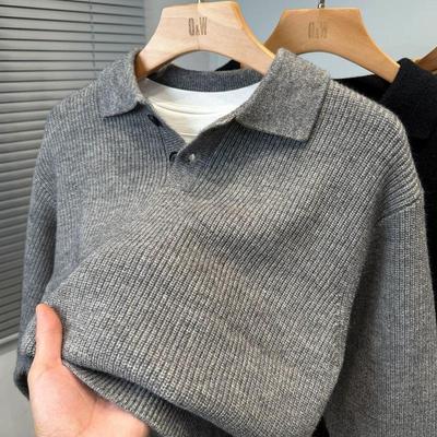 Vielseitiger einfarbiger Pullover Herren Revers Winter Jugend Freizeitpullover Herren Polokragen Pullover Verdickung