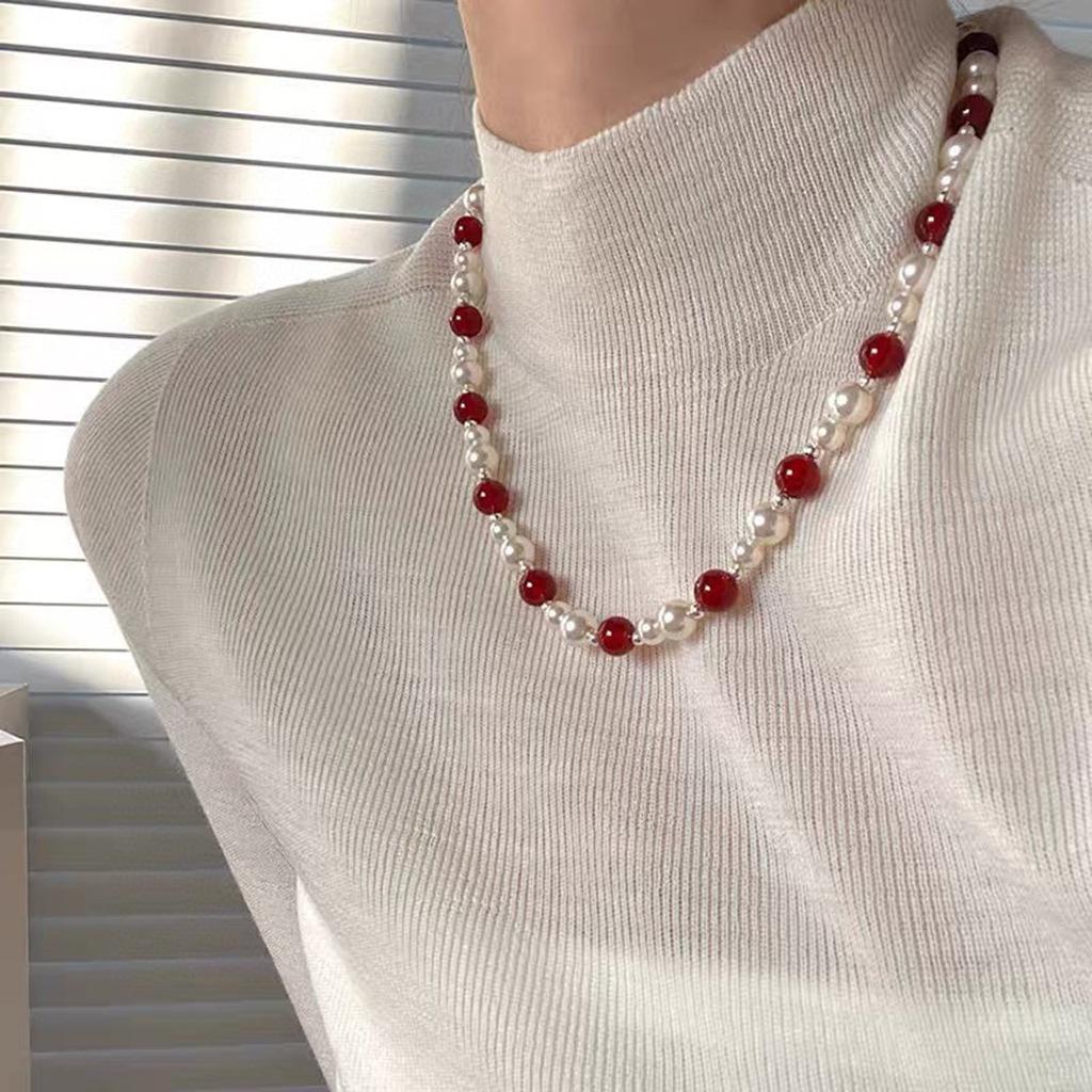 New Chinese retro Ankara agate natural freshwater pearl necklace irregular design high-end accessories women