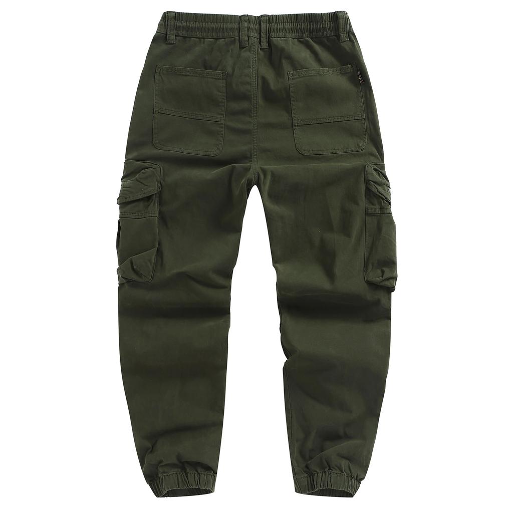 Men's Solid Color Safari Style Casual Pants Fashion Multi-Pockets Zipper Fly Full Length Trouses Men Breathable Jogging Pants