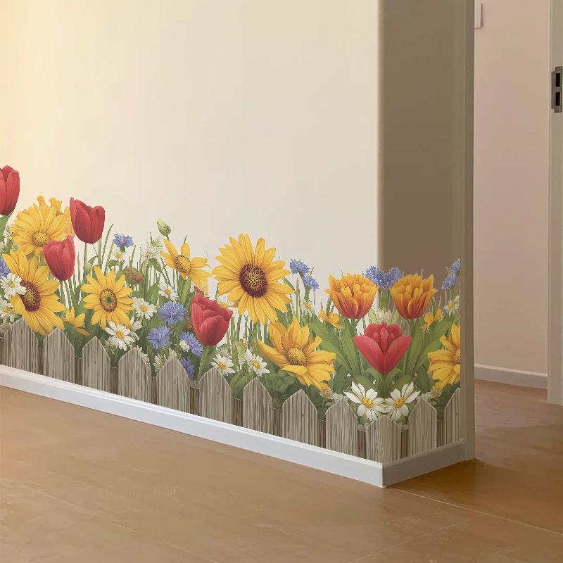 Warm bedroom corner skirting sticker living room entrance self-adhesive sunflower flowers decorative wall stickers