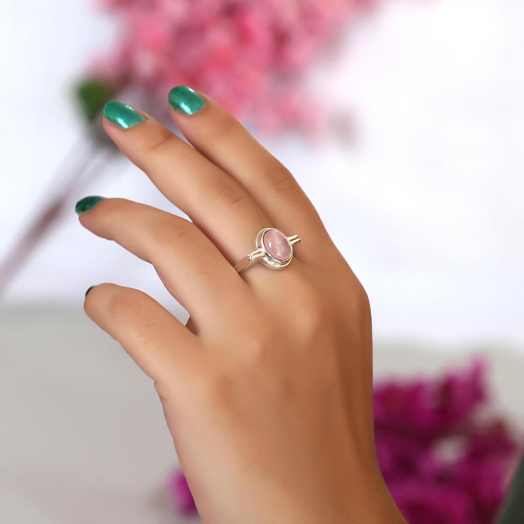 Rose Quartz Silver Ring, Pure 925 Sterling Silver Handmade Jewelry, Silver Jewelry, Unisex Ring Ar8945