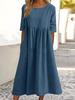O-neck Short Sleeve Dress Spring Summer Fashion Elegant Loose Solid Dresses For Women